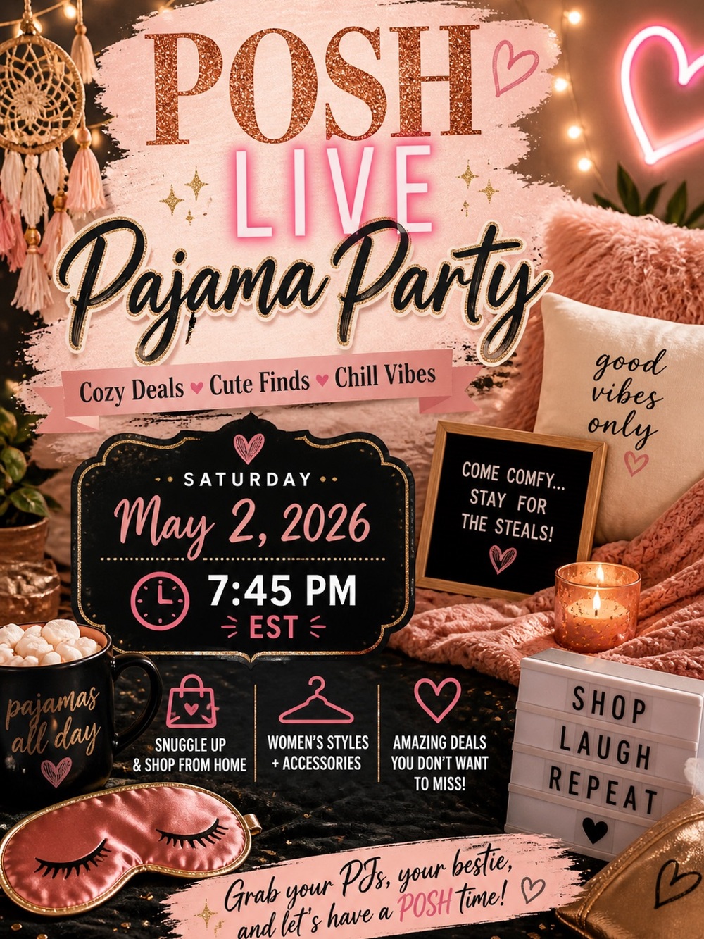Posh Pink and Rose Gold Pajama Party Decor Set
